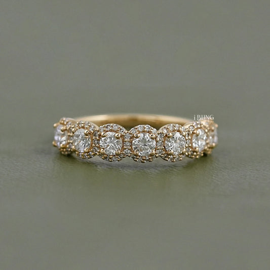 Round Lab Diamond Halo Wedding Band