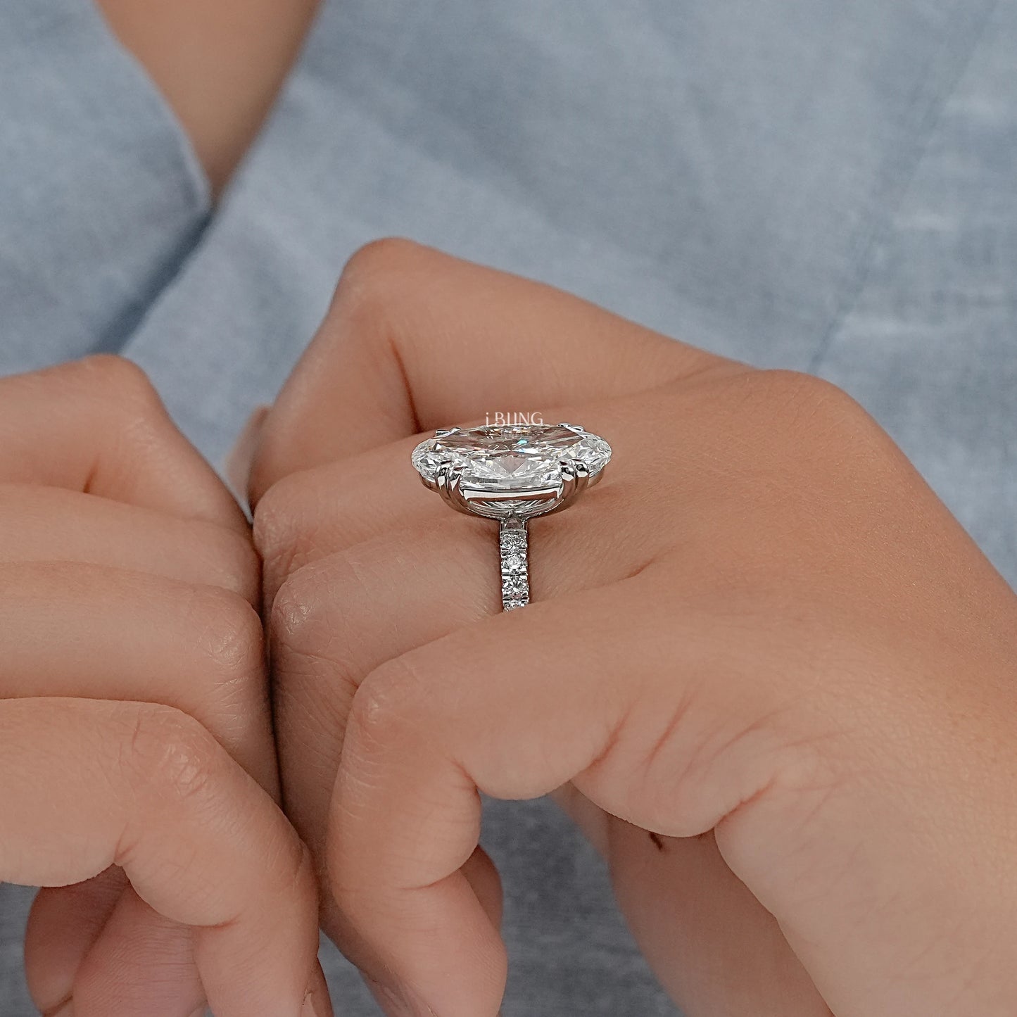 Oval Lab Diamond Accent Set Engagement Ring Solitaire Accent Ring