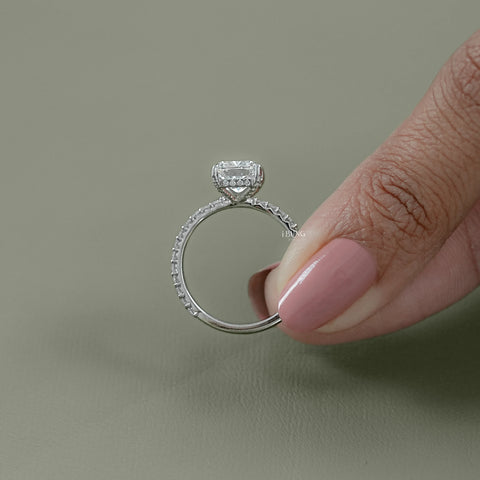 Cushion Cut Lab Diamond Solitaire Hidden Halo Ring
