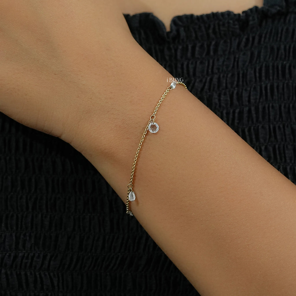 Multi Shape Rose Cut Diamond Station Bracelet