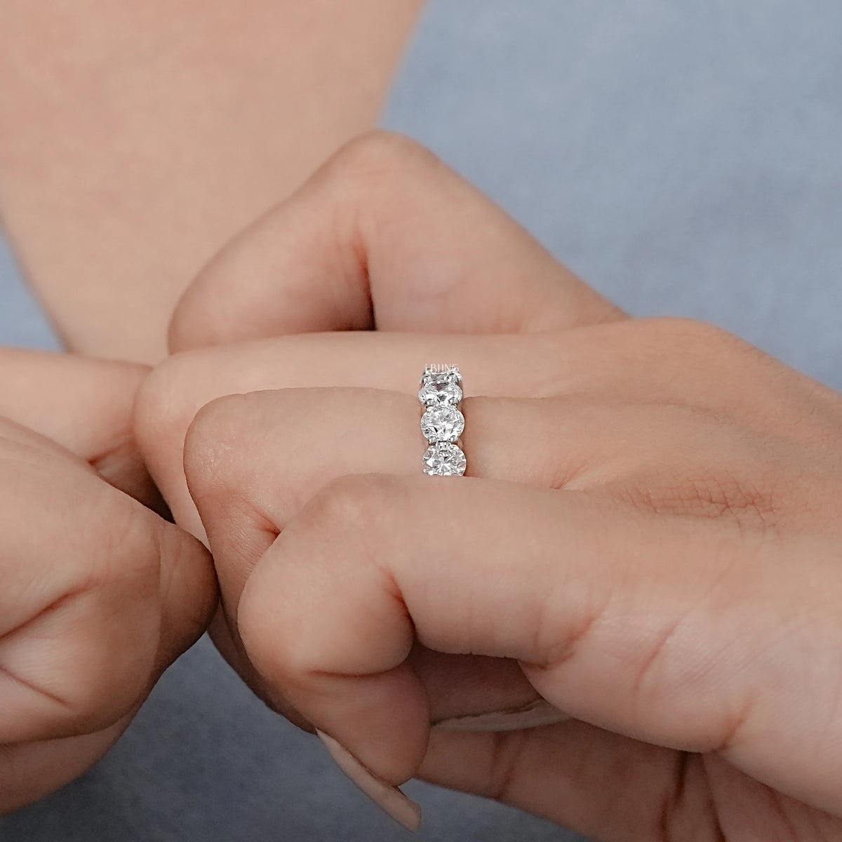 Round Cut Lab Grown Diamond Half Eternity Wedding Band Half Eternity