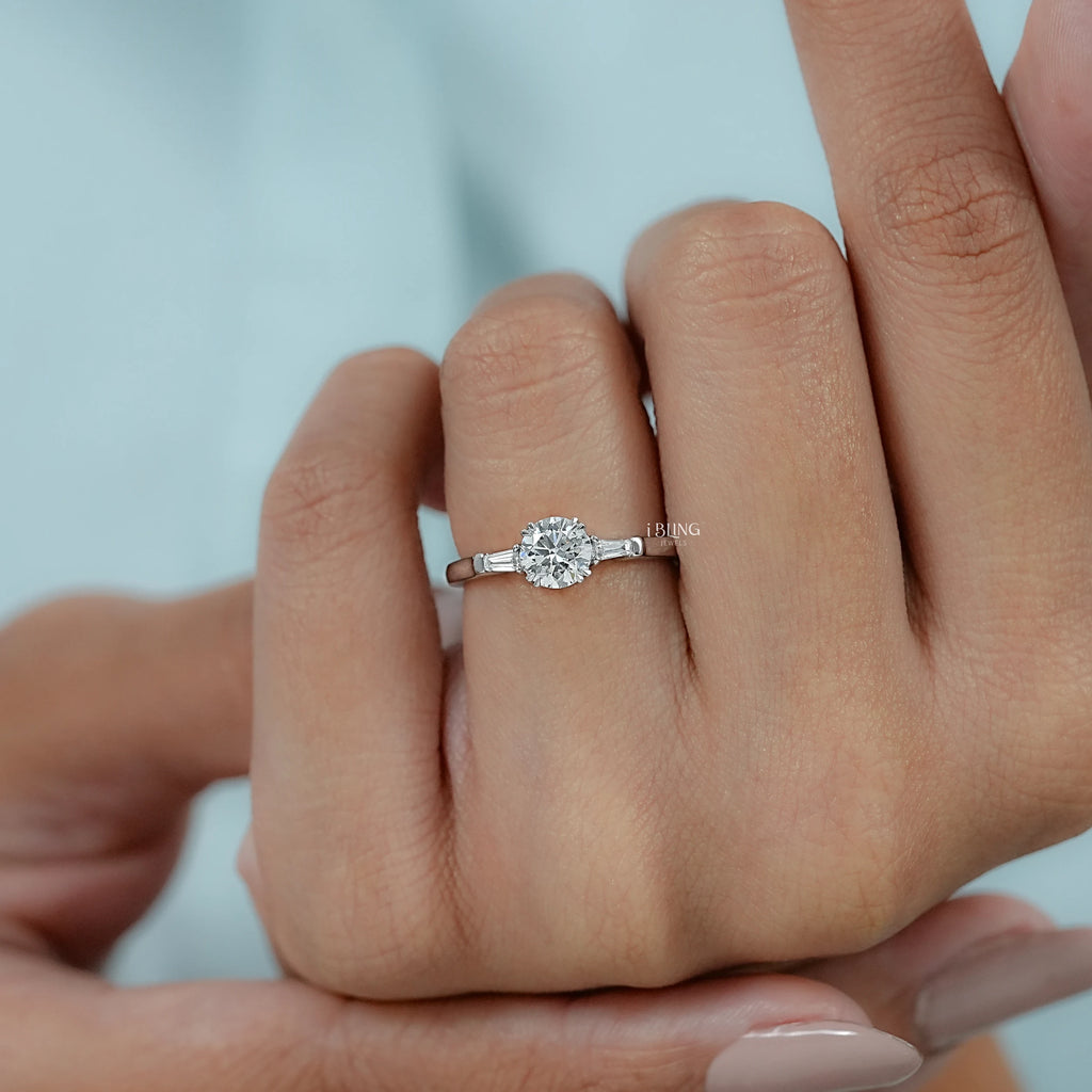 Round Cut Lab Diamond Three Stone Engagement Ring