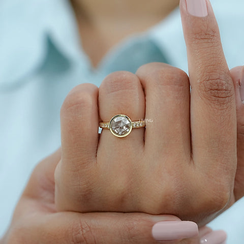 Bezel Set Rose Cut Round Accent Diamond Ring