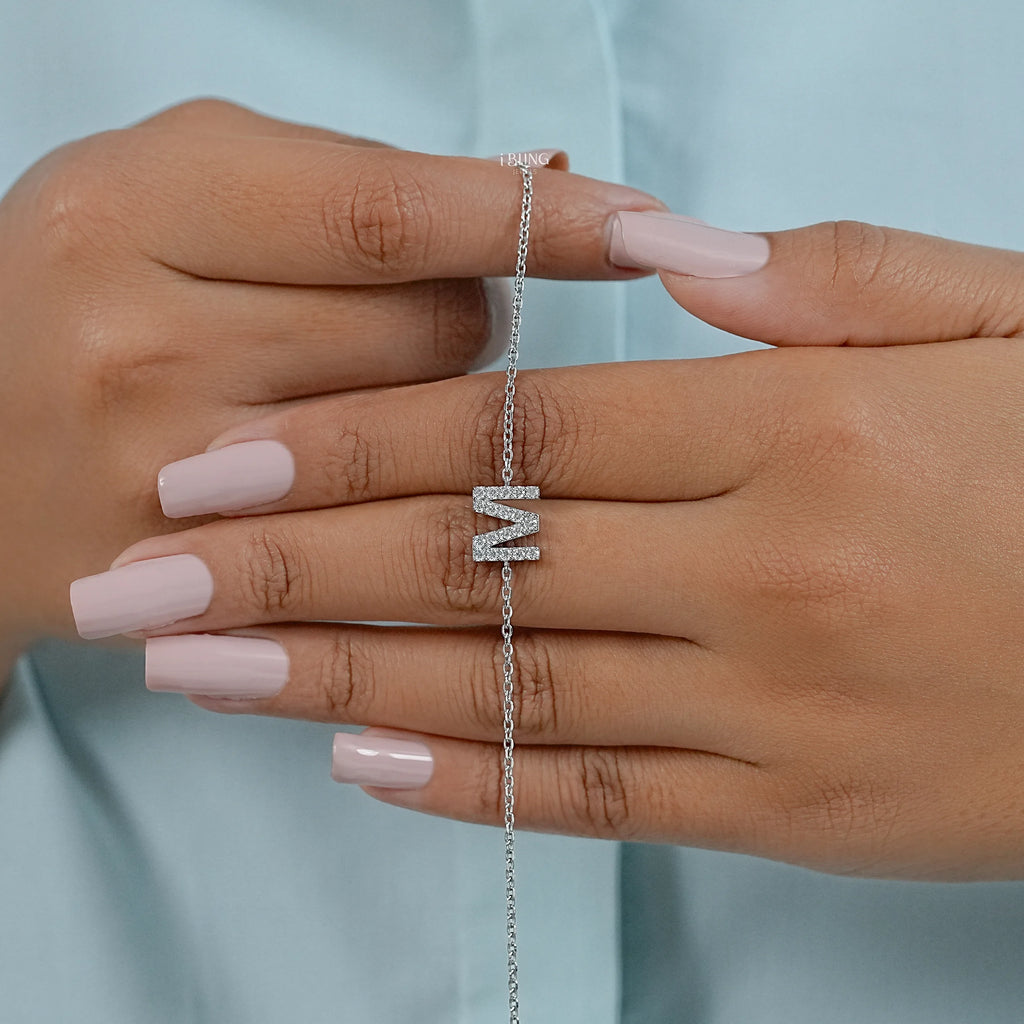 Round Cut Lab Grown Diamond M Letter Necklace