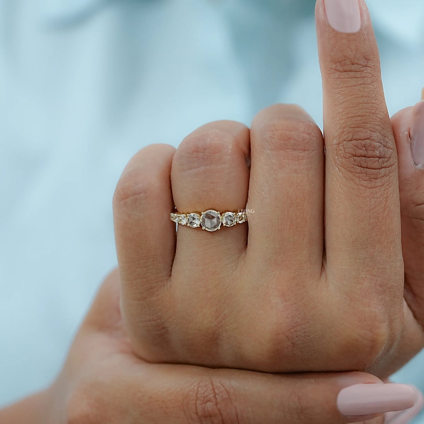 Rose Cut Round Diamond Engagement Ring Band