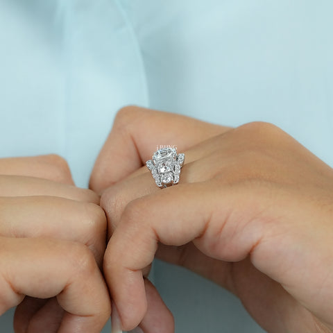 Cushion Cut Lab Grown Halo Diamond Five Stone Ring