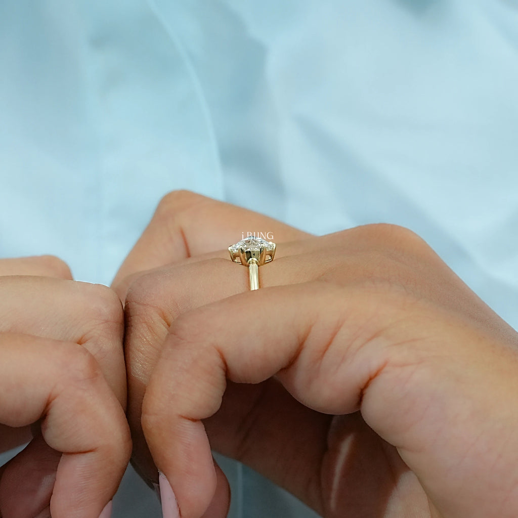 Round Rose Cut Lab Diamond Solitaire Ring