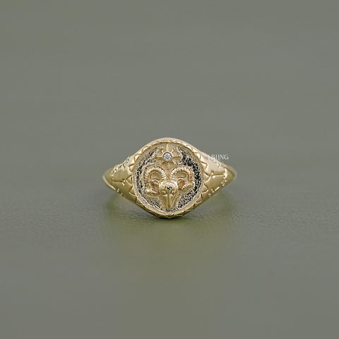 Aries Zodiac Diamond Signet Ring