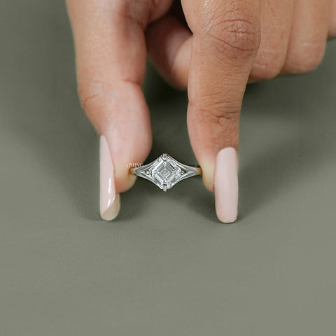 Asscher Lab Grown Diamond Solitaire Engagement Ring