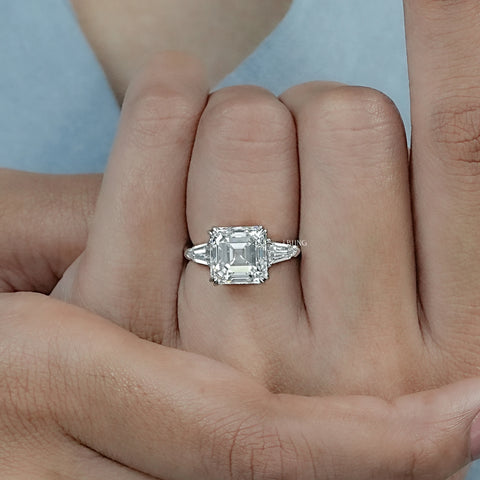 Asscher Cut Lab Grown Diamond Three Stone Ring