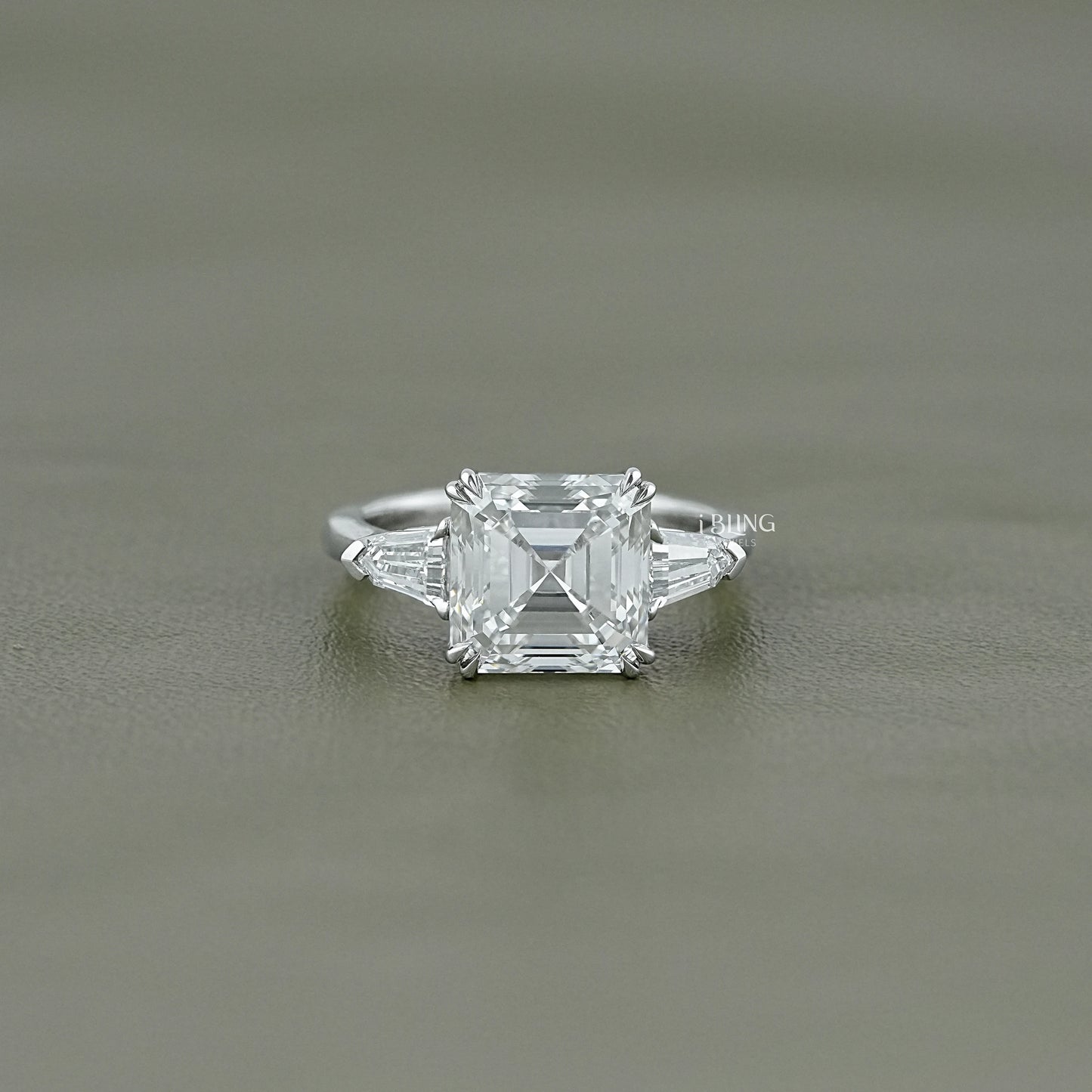 Asscher Cut Lab Grown Diamond Three Stone Ring