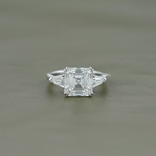Asscher Cut Lab Grown Diamond Three Stone Ring Three Stone Ring