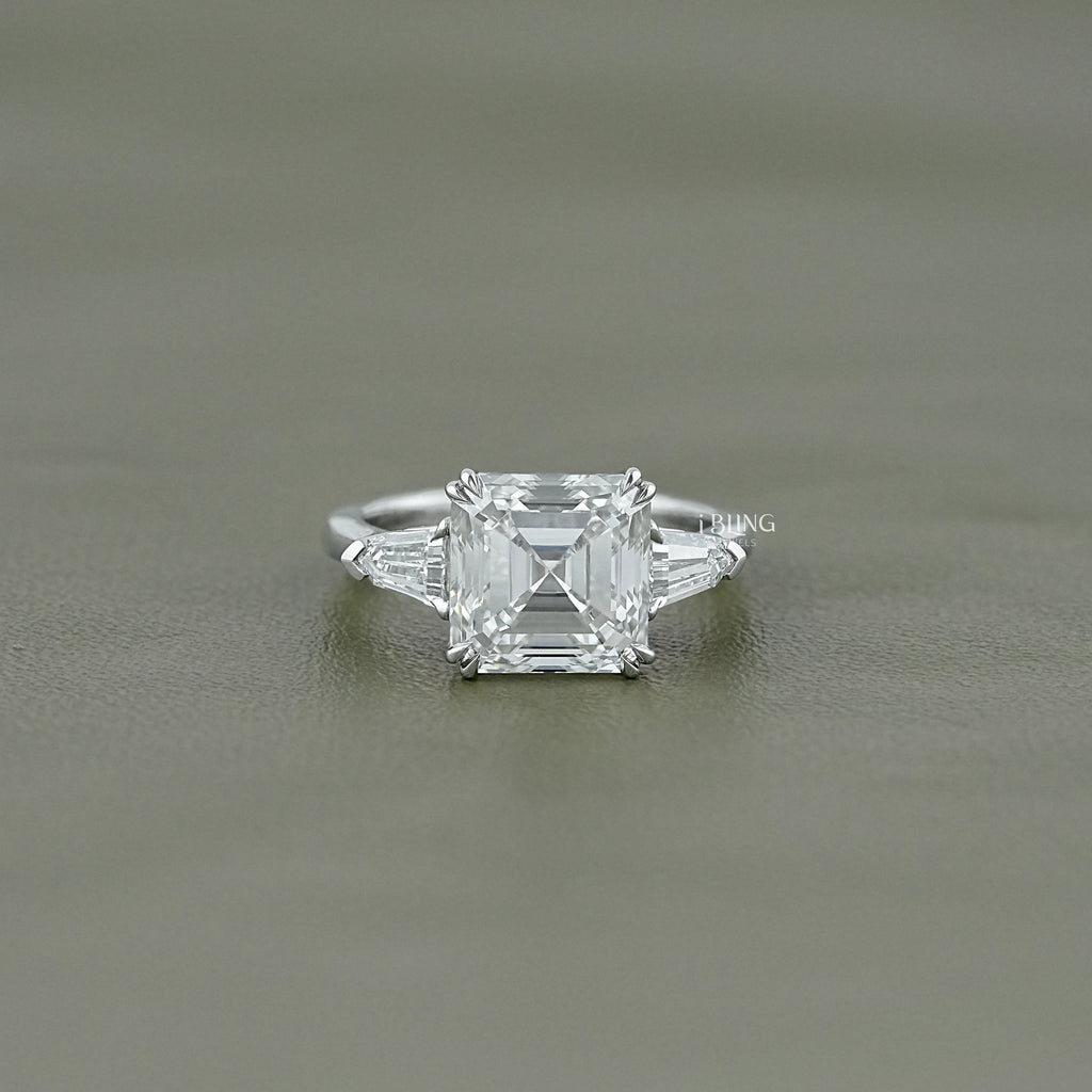 Asscher Cut Lab Grown Diamond Three Stone Ring