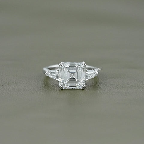 Asscher Cut Lab Grown Diamond Three Stone Ring