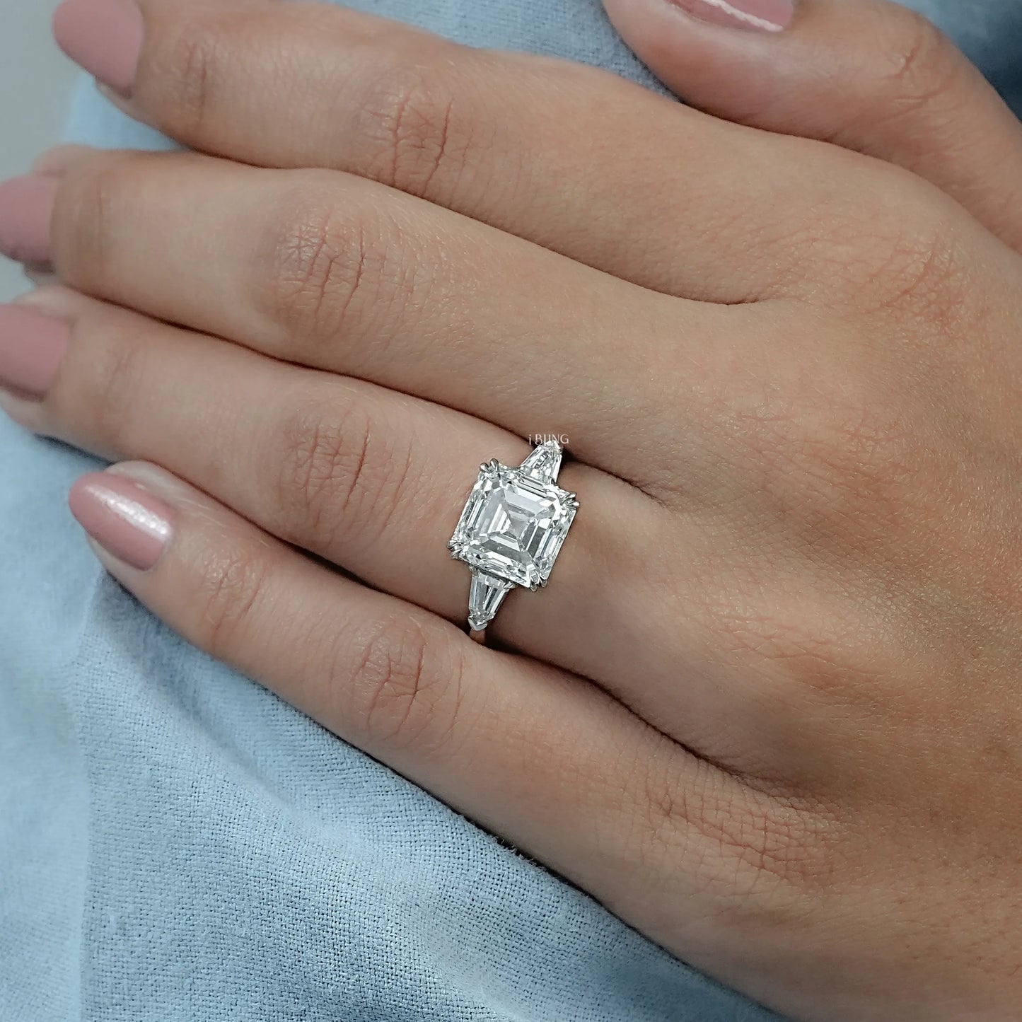 Asscher Cut Lab Grown Diamond Three Stone Ring
