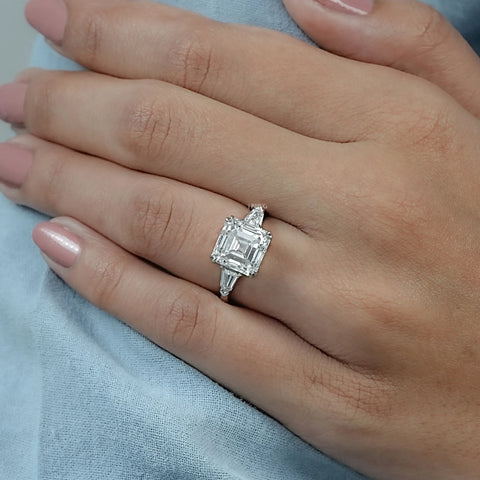 Asscher Cut Lab Grown Diamond Three Stone Ring