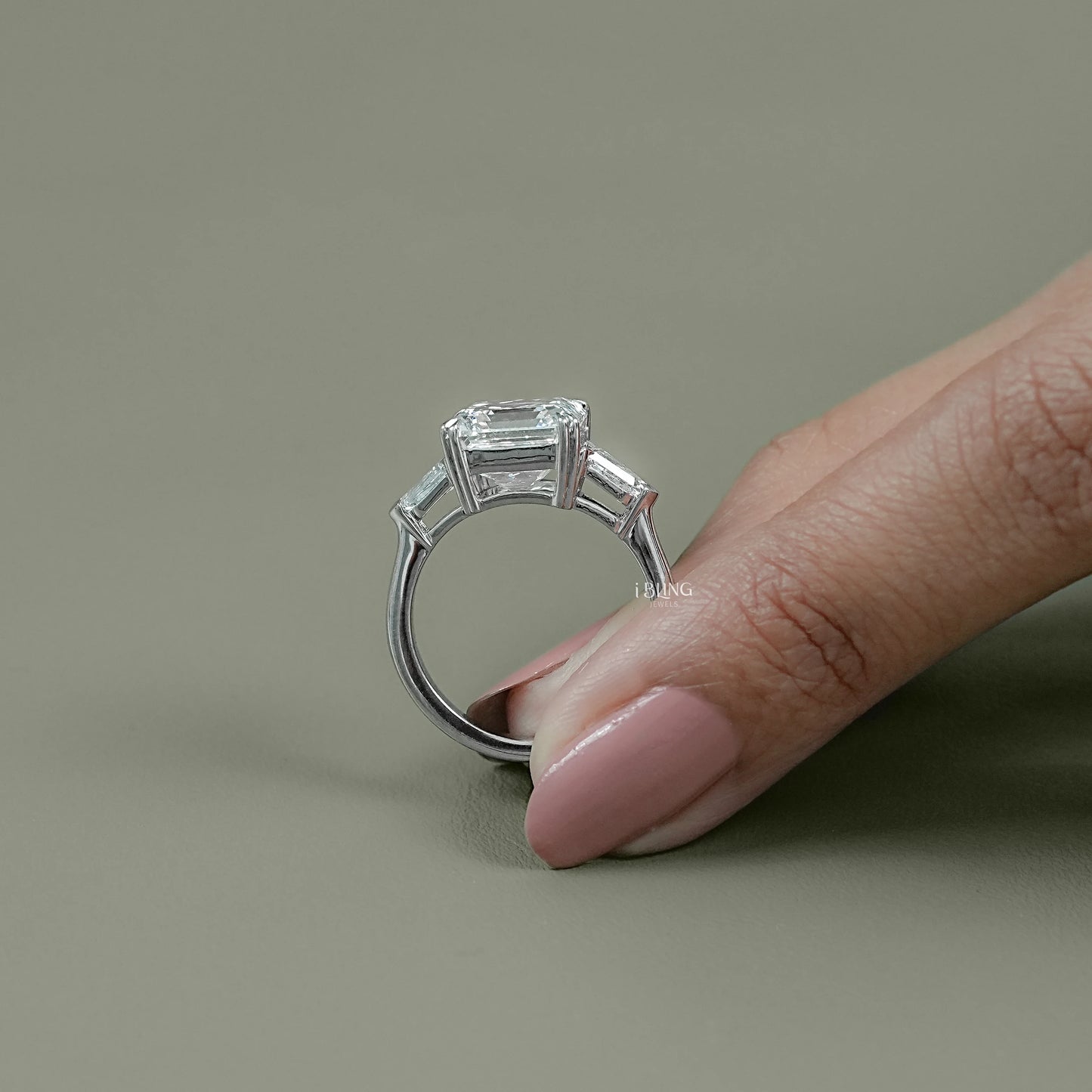Asscher Cut Lab Grown Diamond Three Stone Ring