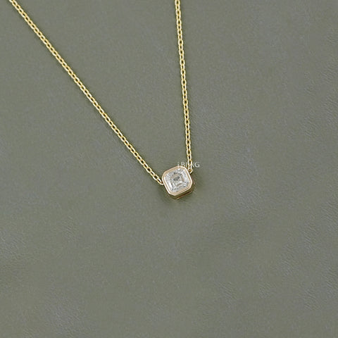 Asscher Cut Diamond Bezel Set Solitaire Necklace