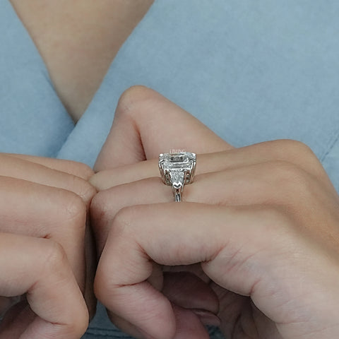 Asscher Cut Lab Grown Diamond Three Stone Ring