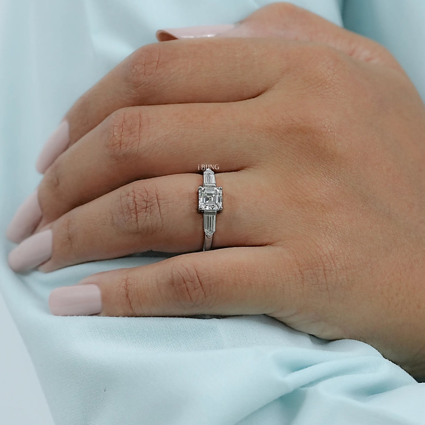 Asscher Cut Lab Diamond Three Stone Engagement Ring Three Stone Ring