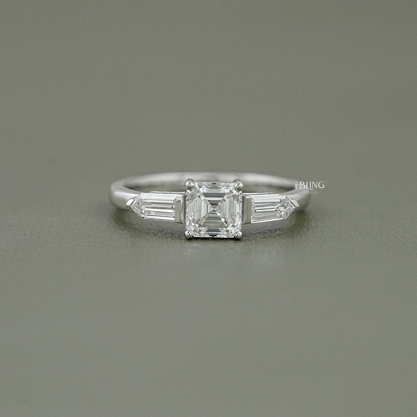 Asscher Cut Lab Diamond Three Stone Engagement Ring Three Stone Ring