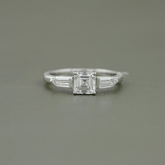Asscher Cut Lab Diamond Three Stone Engagement Ring Three Stone Ring