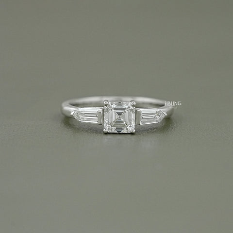Asscher Cut Lab Diamond Three Stone Engagement Ring