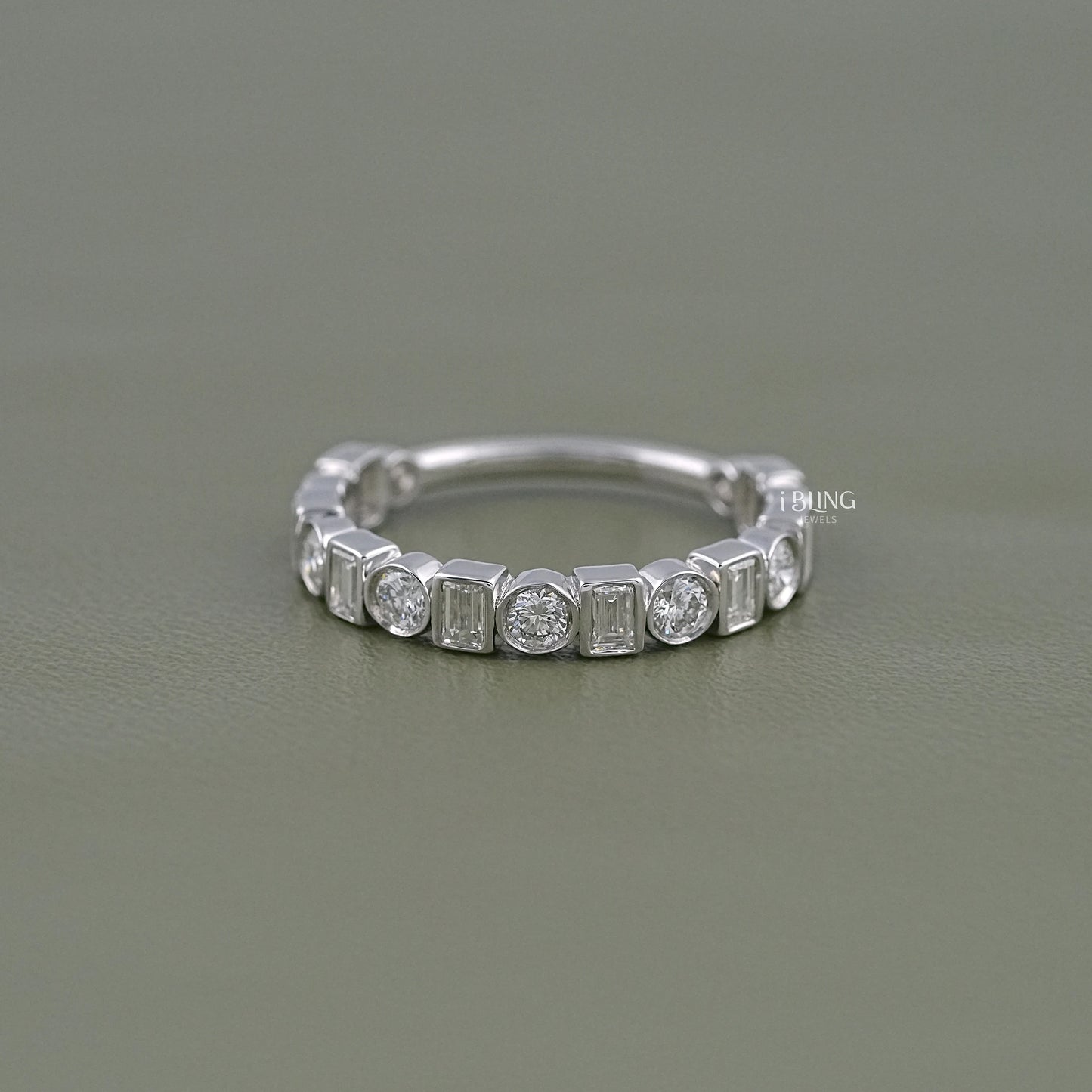 Round & Baguette Diamond Bezel Set Alternative Band Half Eternity