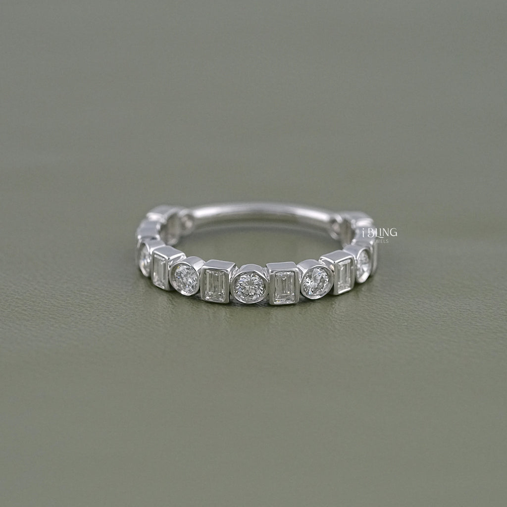 Round & Baguette Diamond Bezel Set Alternative Band