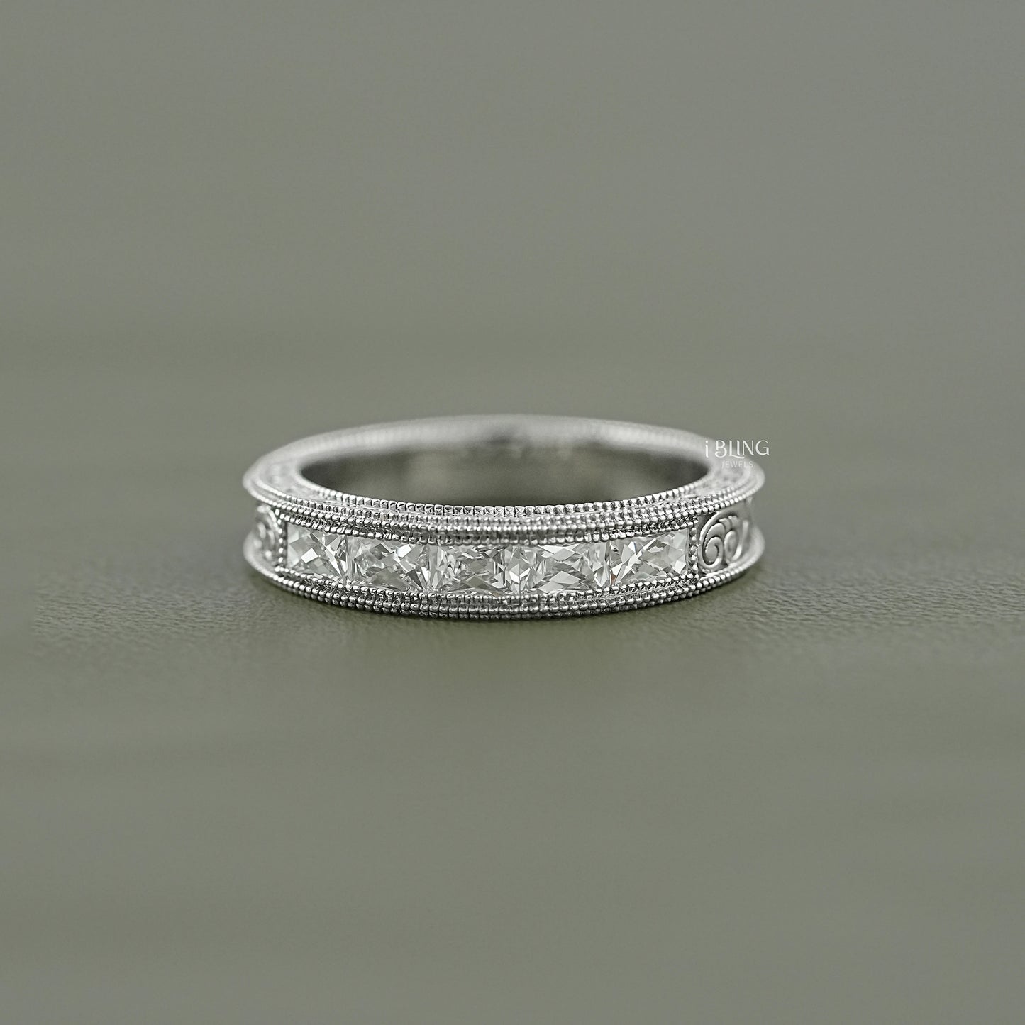 French Cut Baguette Lab Diamond Band Half Eternity