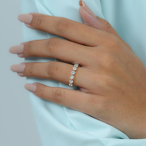 Round Lab Diamond Half Eternity Wedding Band