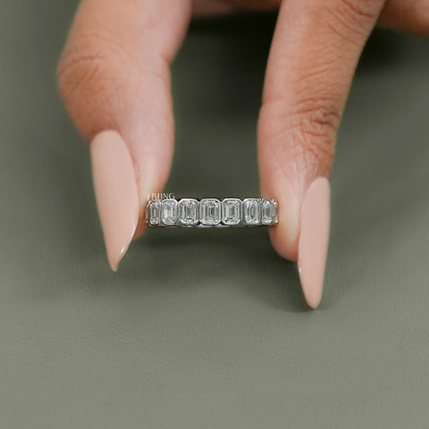 Emerald Cut Lab Diamond Bezel Set Full Eternity Band