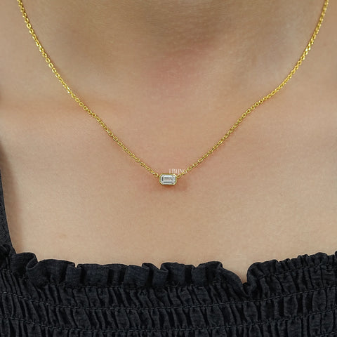 Emerald Cut Lab Diamond Bezel Set Solitaire Necklace