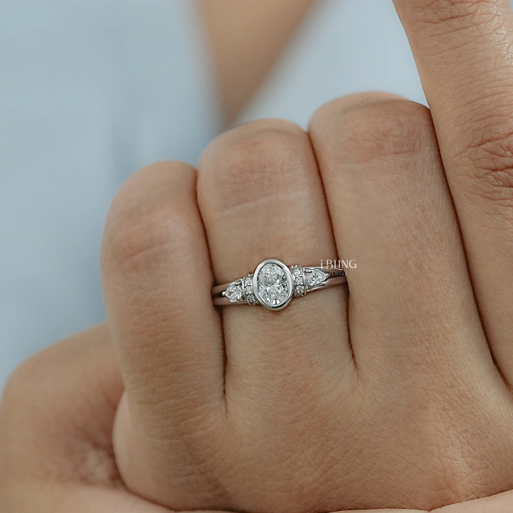 Oval Cut Lab Grown Diamond Three Stone Ring