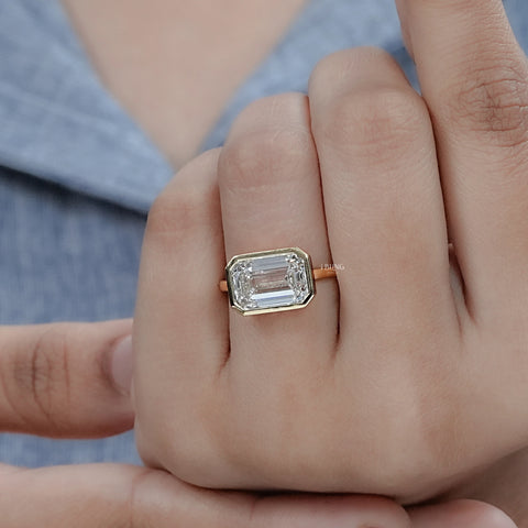 Bezel East West Set Emerald Diamond Ring