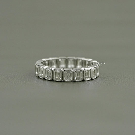 Emerald Cut Lab Diamond Bezel Set Full Eternity Band Band