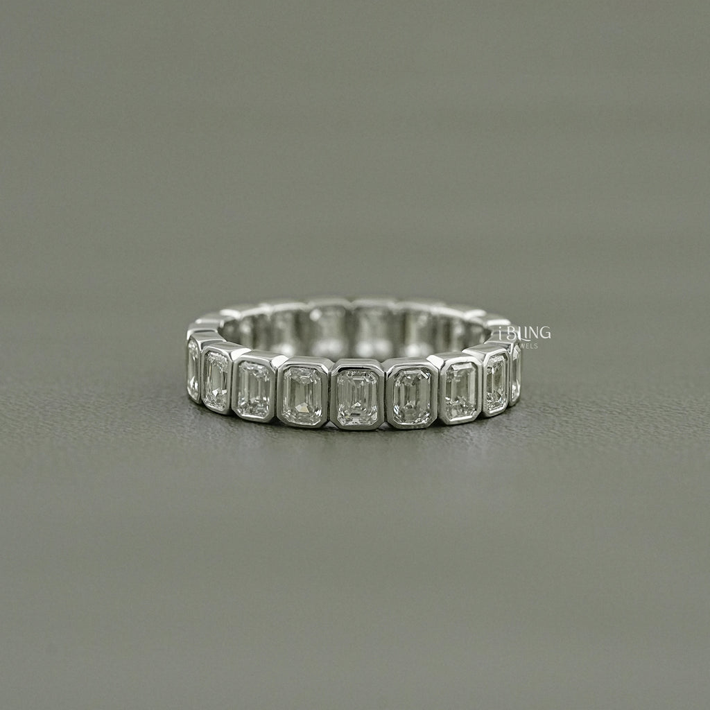 Emerald Cut Lab Diamond Bezel Set Full Eternity Band