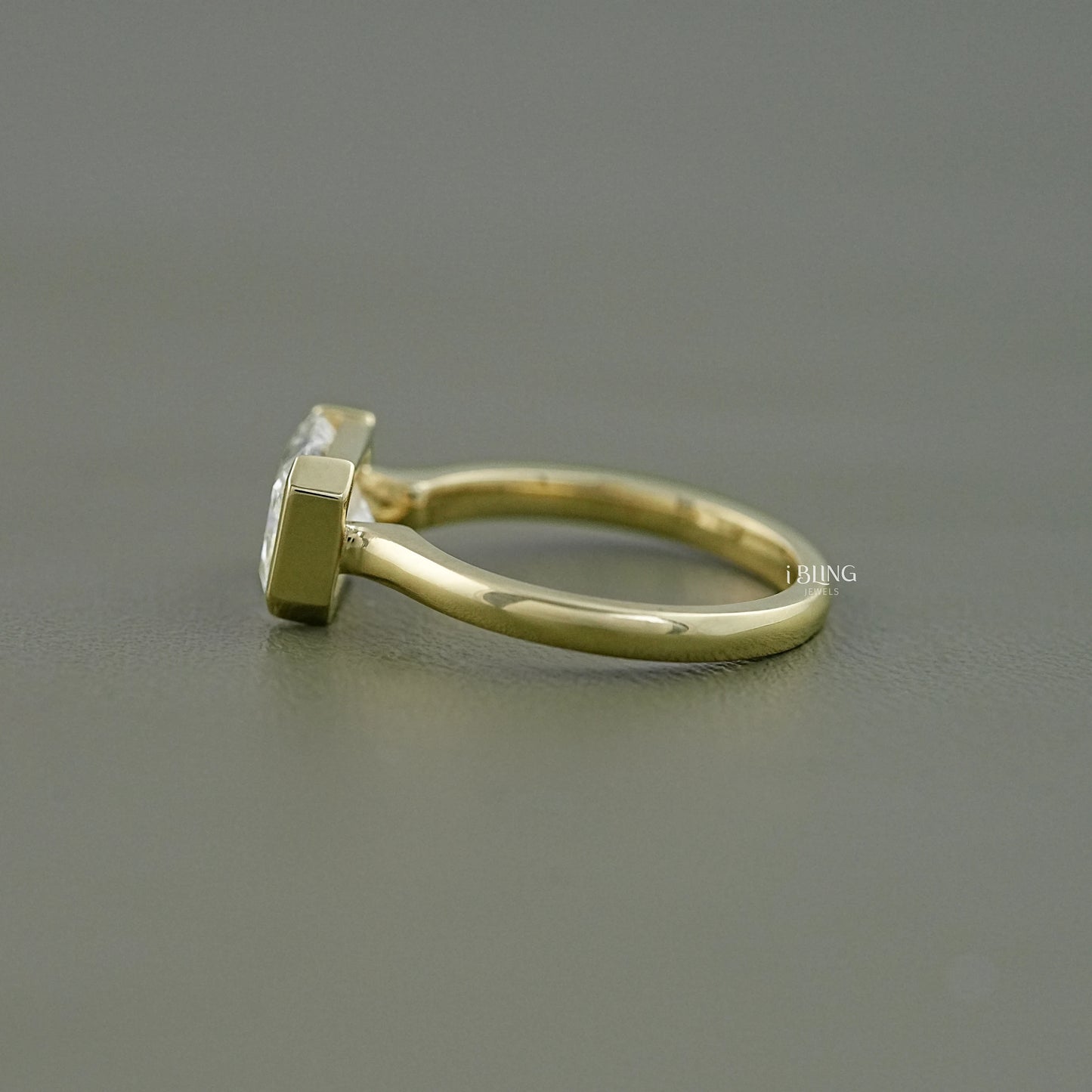 Radiant Cut East West Half Bezel Set Engagement Ring Solitaire Ring