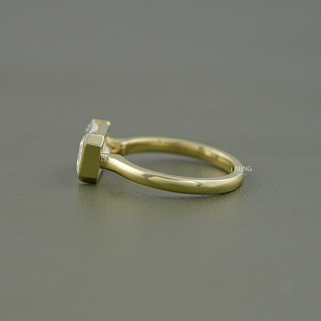 Radiant Cut East West Half Bezel Set Engagement Ring