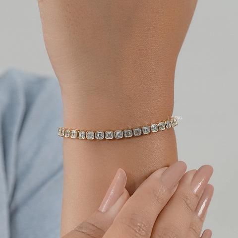 Asscher Cut Lab Diamond Bezel Set Tennis Bracelet