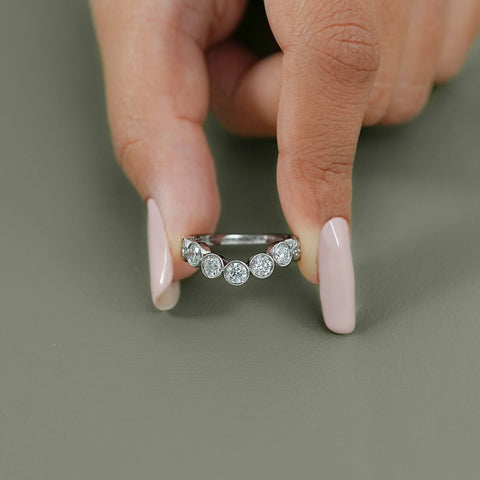 Round Cut Lab Diamond Bezel Set Curved Wedding Band