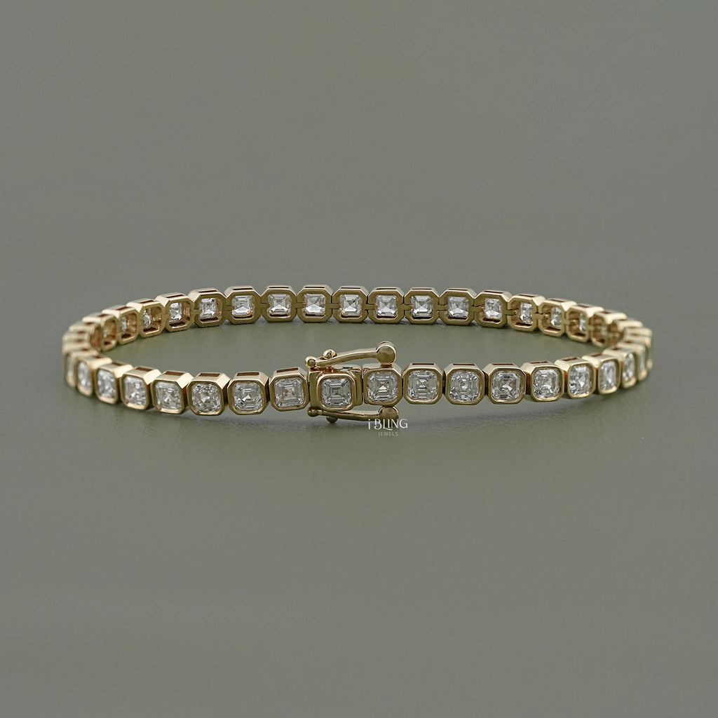 Asscher Cut Lab Diamond Bezel Set Tennis Bracelet
