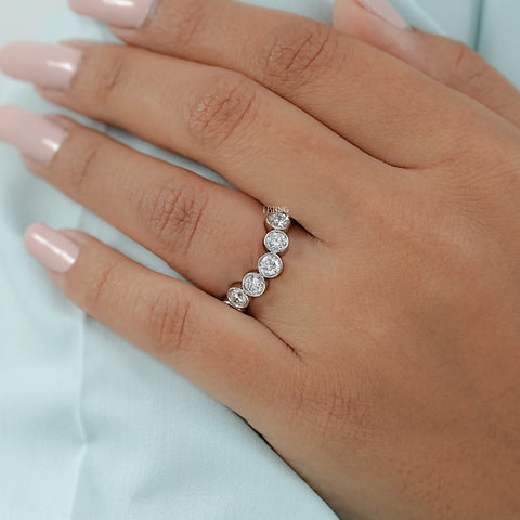 Round Cut Lab Diamond Bezel Set Curved Wedding Band