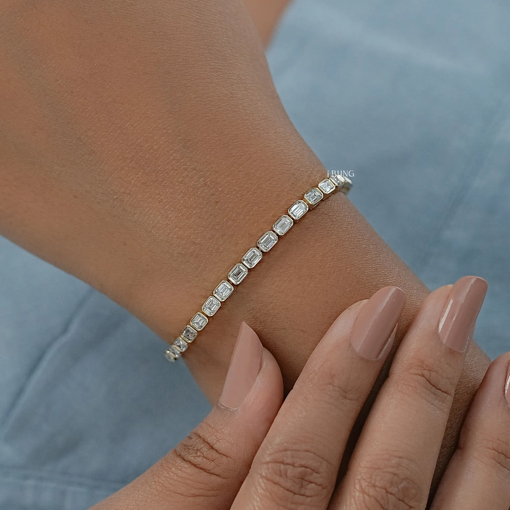 Emerald Cut Lab Grown Diamond Tennis Bracelet