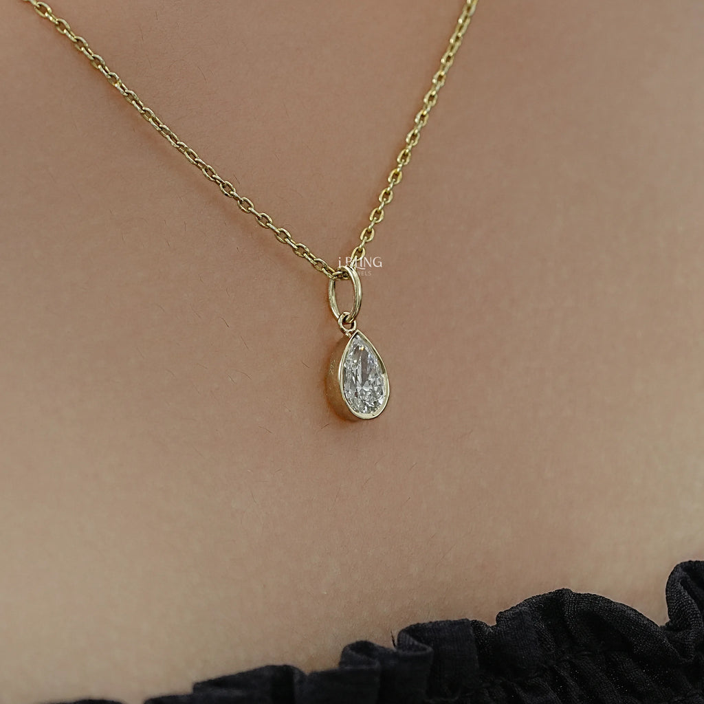 Pear Cut Lab Diamond Bezel Set Solitaire Necklace