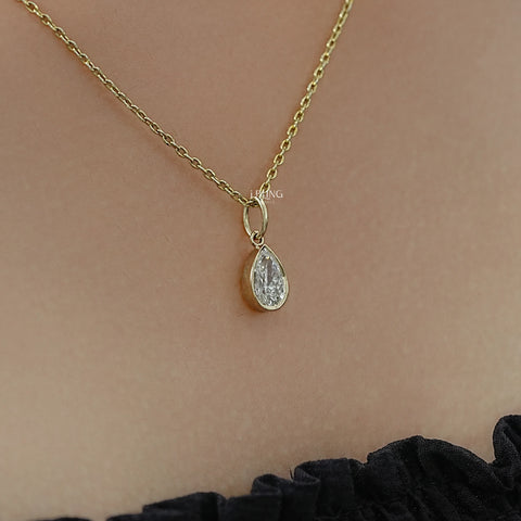 Pear Cut Lab Diamond Bezel Set Solitaire Necklace