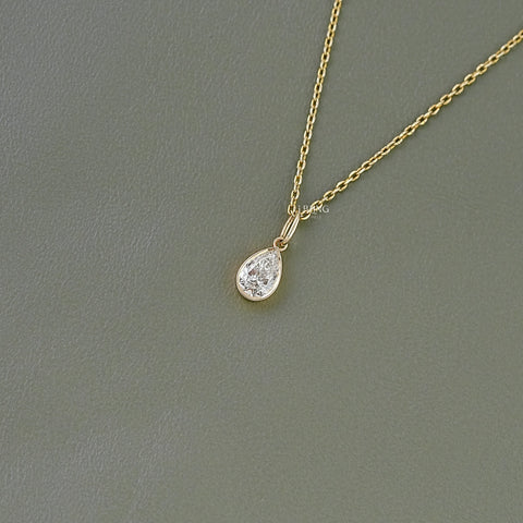 Pear Cut Lab Diamond Bezel Set Solitaire Necklace
