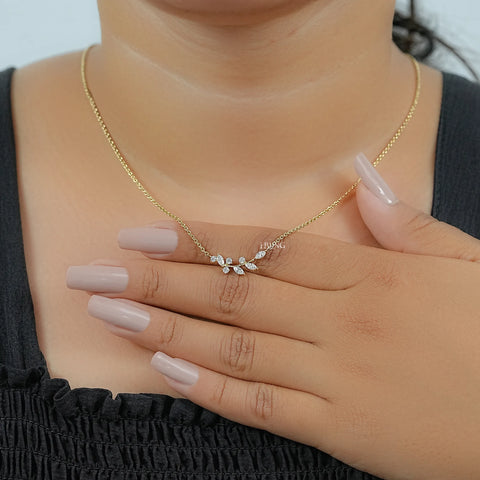 Marquise Cut Lab Diamond Floral Leaf Necklace