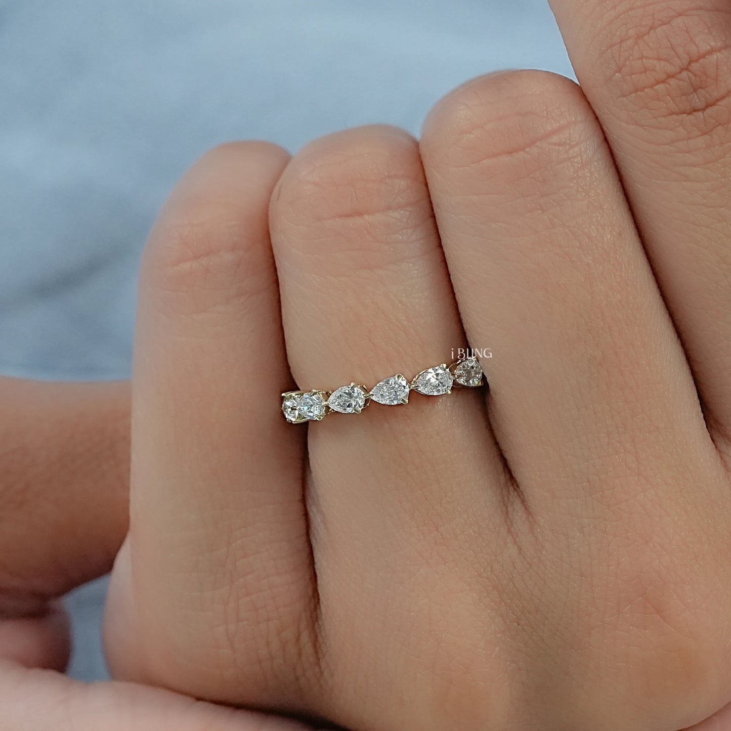 East West Set Pear Lab Diamond Engagement Band