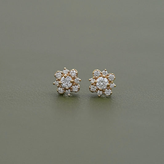 Round Lab Diamond Cluster Halo Stud Earrings
